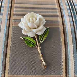 Trifari Vintage White Rose Brooch